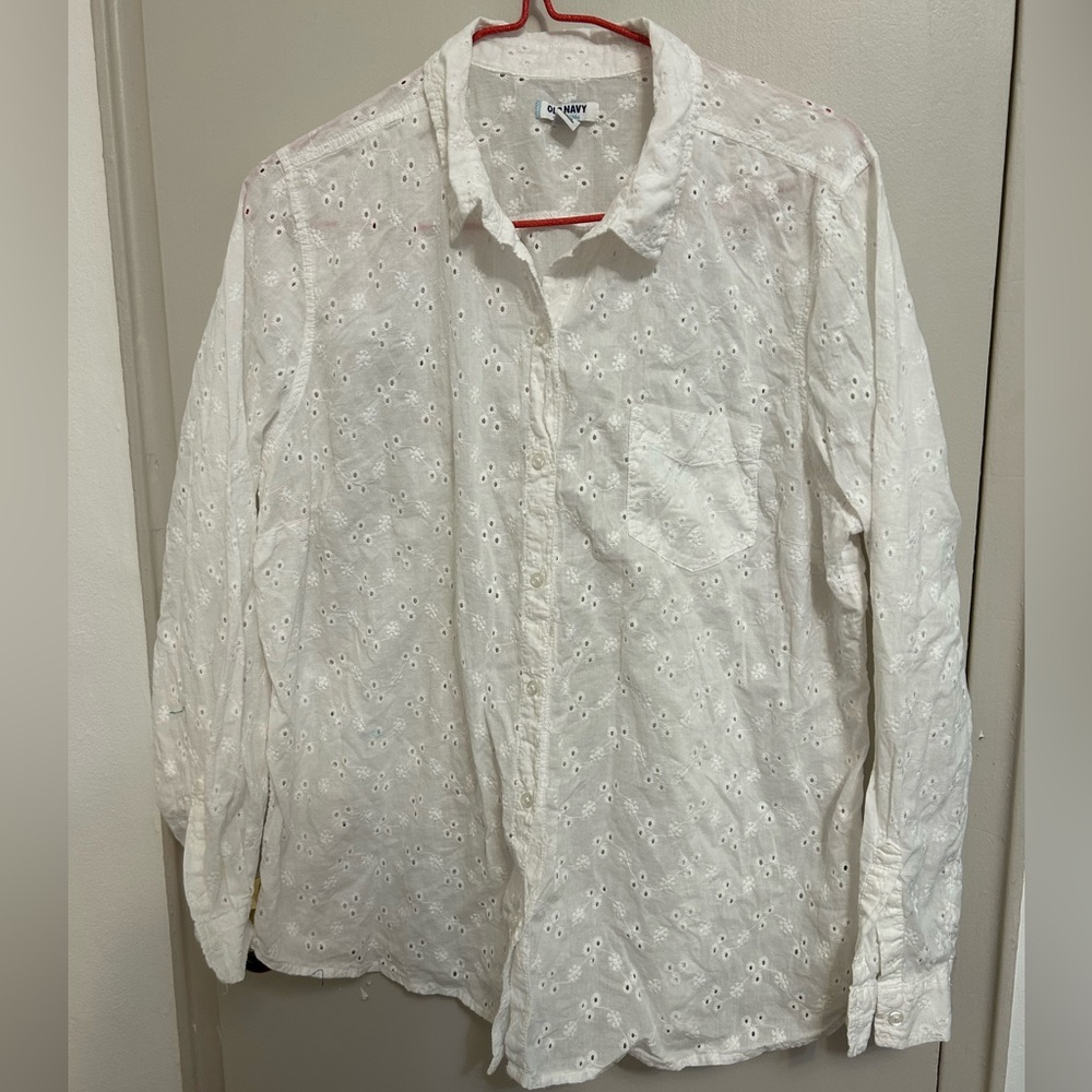 Old Navy White Floral Eyelet Blouse